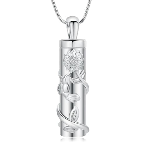 Sunflower Urn Necklace Cremation Jewelry Memorial Ash Necklace Silver