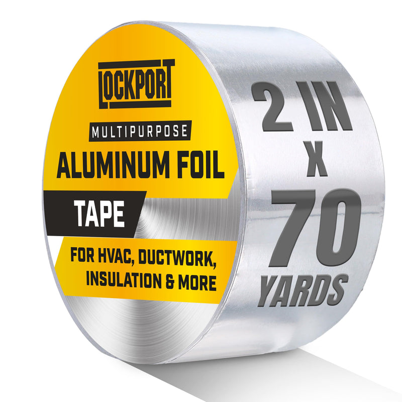 Lockport Aluminum Foil Tape 2 in x 70 Yards - Aluminum Tape - HVAC Duct Sealing, Dryer Vent, Heat Insulation Tape & Ductwork Repairs - Heat Resistant, Waterproof, Professional Grade 1-Pack (210 ft)
