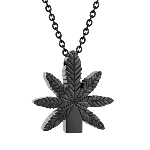 Marijuana Leaves Urn Necklaces for Ashes Cannabis Leaves Cremation Jewelry for Ashes Holder Stainless Steel Memorial Keepsake Jewellery Black