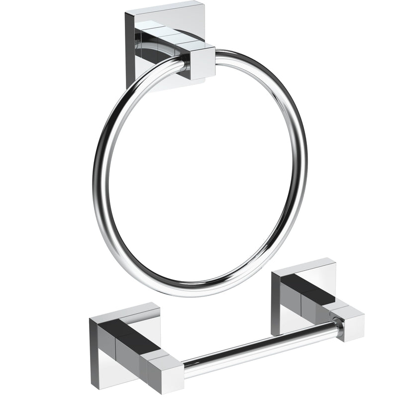 Ruacq Chrome Toilet Paper Holder Towel Ring Bathroom Accessories Hardware Set Double Post Pivoting Toilet Roll Holder Square Stainless Steel and Zinc Alloy Modern Wall Mounted 2 Pieces 2pcs