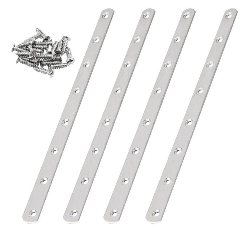 [Australia - AusPower] - 11.5 Inch Stainless Steel Straight Brace, Flat Straight Support, Repair Fixed Bracket Connector, Heavy Duty Furniture Repair Fixing Joint with Screw, 2PCS 2 
