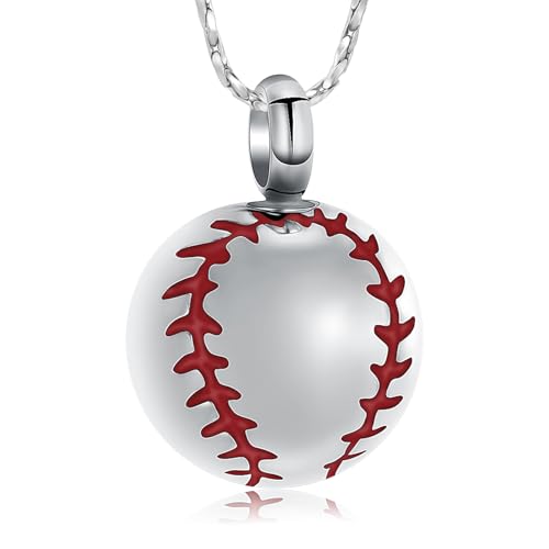 Baseball Cremation Jewelry Urn Necklaces Cross Memorial Pendant Silver red