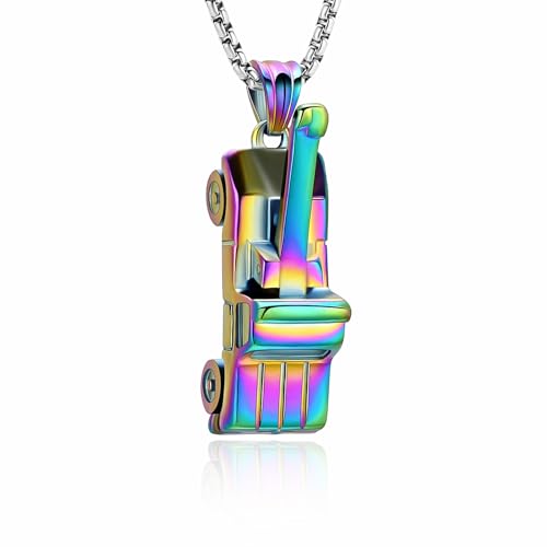 Crane Cremation Jewelry for Ashes Engineering Vehicle Memorial Urns Necklaces Pendant Stainless Steel Memorial locket Keepsakes Human Ash Pendant Jewelry for Men Women Rainbow