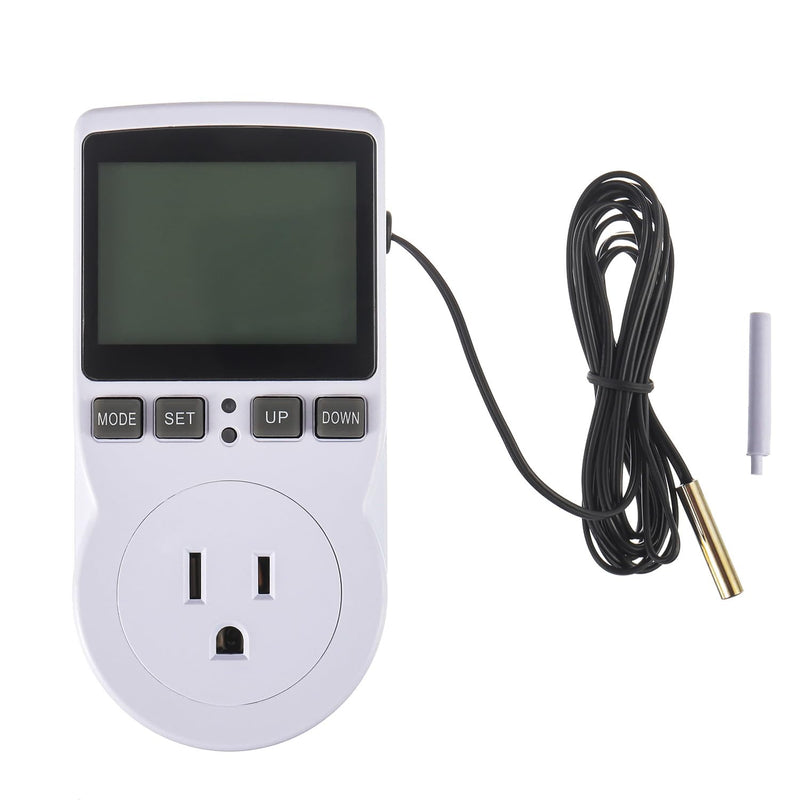 [Australia - AusPower] - 110V Digital Temperature Controller, LCD Screen Heating Cooling Thermostat Outlet Socket with Sensor Timer Regulator for Reptile Incubator Greenhouse Brewing Refrigerator 