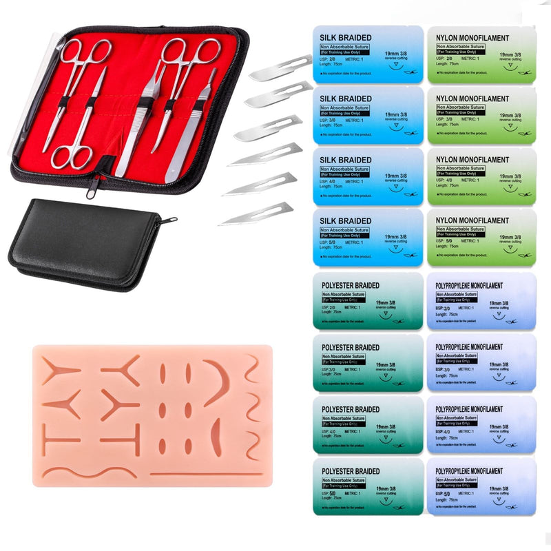 [Australia - AusPower] - Medarchitect Suture Practice Complete Kit (29 Pieces) for Medical Student Suture Training, Include Upgrade Suture Pad with 14 Pre-Cut Wounds, Suture Tools, Suture Thread & Needle 