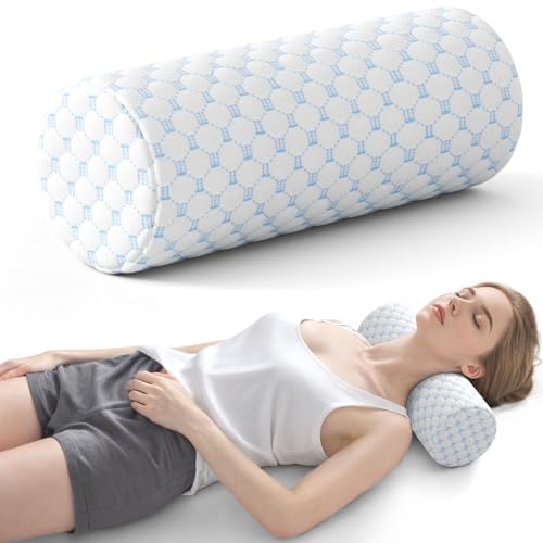Neck Roll Pillow for Neck Pain Relief - Memory Foam Neck Support Pillow for Bed | Round Neck Pillow for Sleeping, 15.7 * 6 * 6 inch (Cool-Blue) Cool Blue Large - 6.0" H