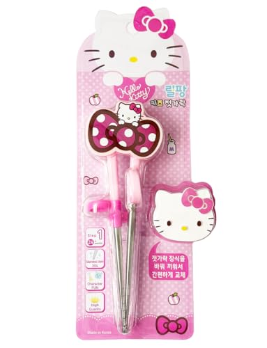 KULOSORY Kitty Change Stainless Steel Training Chopsticks for Right Hand, 1 step (Made in Korea), Small, Pink, HK6126