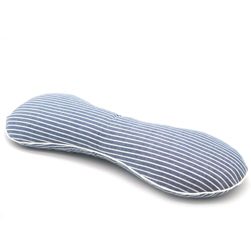 Buckwheat Pillow Cervical Neck Pillow, Buckwheat Hulls Filling Cooling Lumbar Support Pillow, Adjustable Firmness Ergonomic Design with Washable Cover, Blue 19"X7"