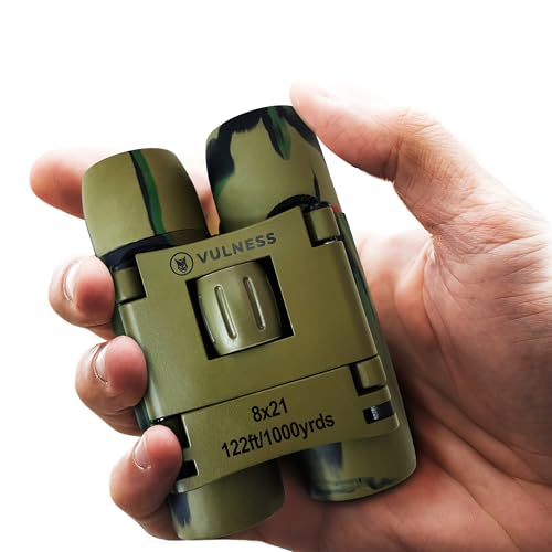 VULNESS Binoculars for Adults, Small Mini Travel Essentials, 8X21, Camo