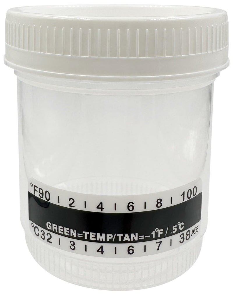 [Australia - AusPower] - Identify Health Sterile Urine Specimen Cups with Lids | 25 Pack | 90 ML Individually Wrapped Urine Collection, Temperature Strip, Graduation Scale 