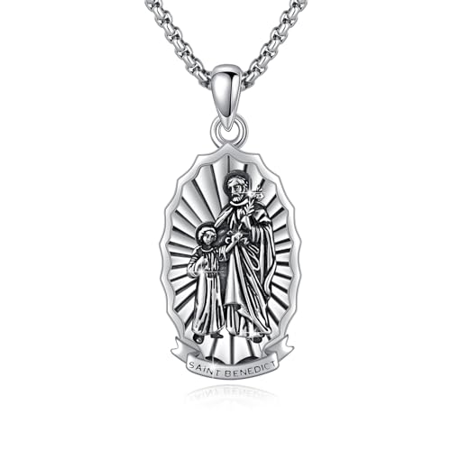 925 Sterling Silver Santa Muerte/St Benedict/Virgin Mary/Saint Jesus/Saint Joseph Miraculous Medal Necklace for Men Saint Joseph