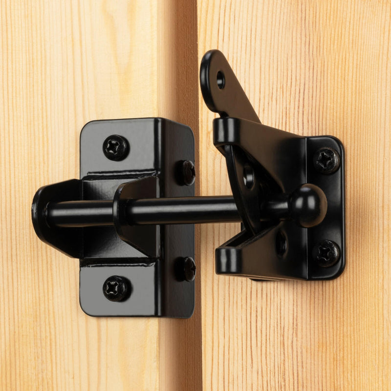 Self-Locking Gate Latch for Wooden Fence Gate Heavy Duty, Post Mount Automatic Gravity Lever Gate Fence Door Latches for Wooden Fence Secure Pool Garden Shed, Black, 2 Pcs, Normal