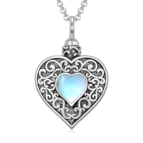 Rose & Daisy Urn Necklace - Sterling Silver Cremation Keepsake Memorial Jewelry Heart Urn Necklace-Moonstone