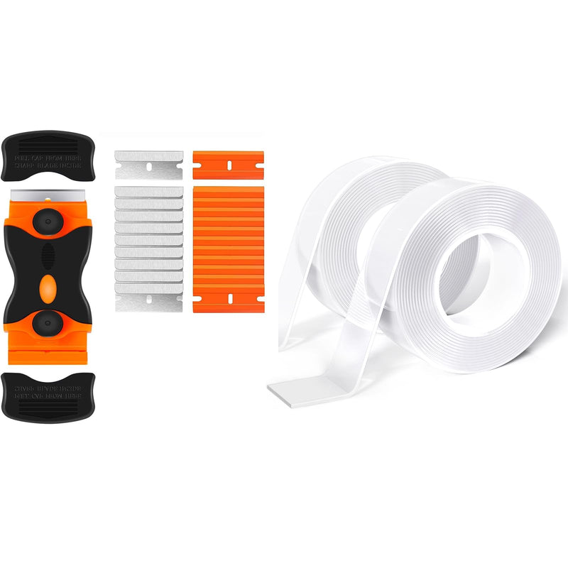 Razor Blade Scraper Tool &Double Sided Tape Heavy Duty Nano Two Side Tape Adhesive Tape, Mounting Tape Picture Hanging Strips, Removable Carpet Tape Wall Tape Sticky Posters Tape Decor