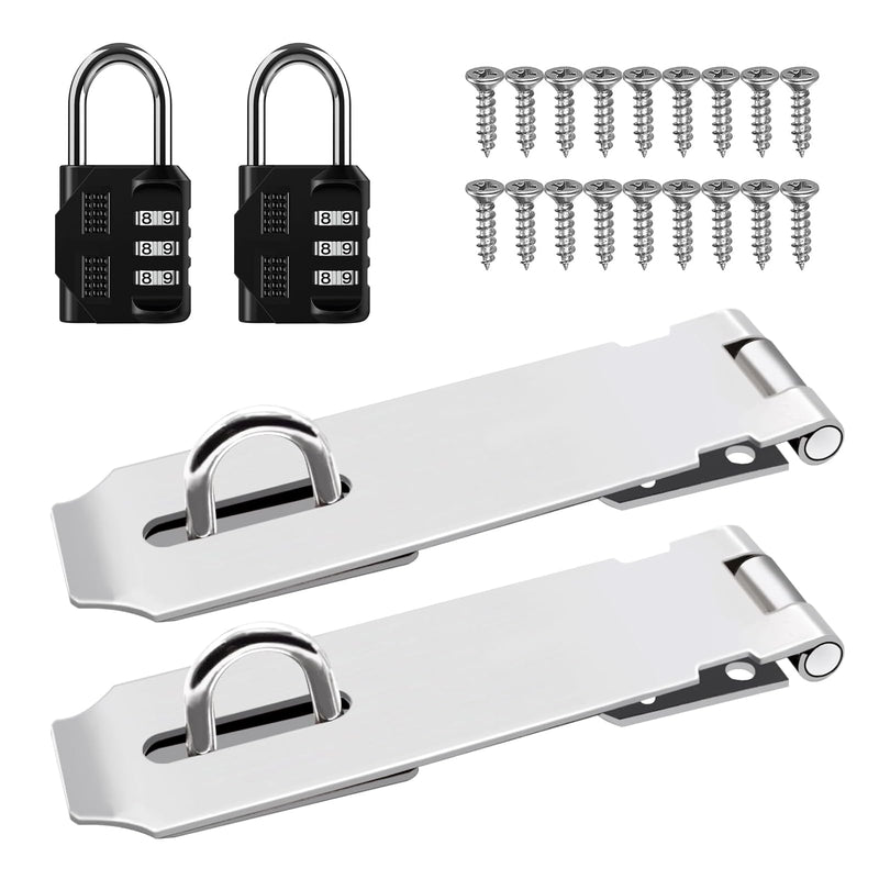 [Australia - AusPower] - 2Pcs Door Hasp Latch Lock,5 Inch 304 Stainless Steel Packlock Clasp Hasp Lock Latch with Screws for Cabinets, Closets 