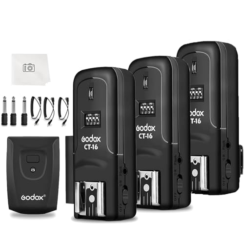 Godox CT-16 Wireless Radio Flash Trigger Receiver Kit,433MHz 4 in 1 Transmitter with 3pcs Receiver Compatible for Canon Nikon Sony Pentax Olympus DSLR Camera Flash Trigger,Studio Strobe Lighting