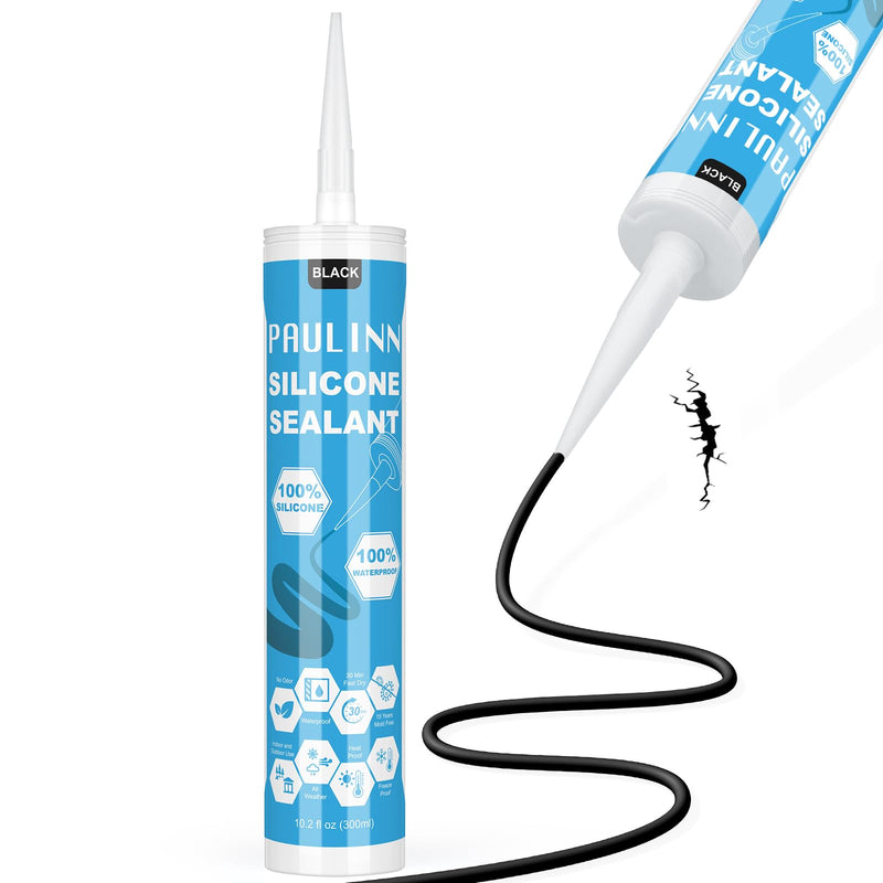[Australia - AusPower] - Black Silicone Sealant,100% Waterproof Silicone Adhesive Caulk for Rv Marine Home Window Roof Door Kitchen Bathroom Bathtub Shower Auto Leak Seal, 10.2 Oz, 1 Pack 