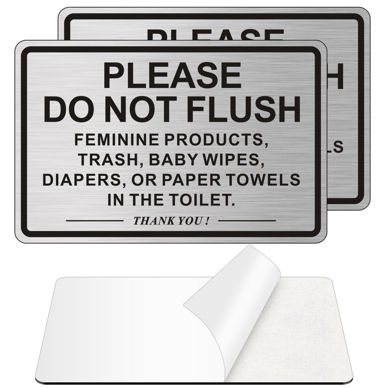 [Australia - AusPower] - (2 PACK) Do Not Flush Sign for Bathroom, Self-adhesive Do Not Flush Anything Except Toilet Paper Sign, Aluminum Metal Signs for Business and Home (Brushed Aluminum/Black, 9 x 6 inches) Brushed Aluminum /Black 