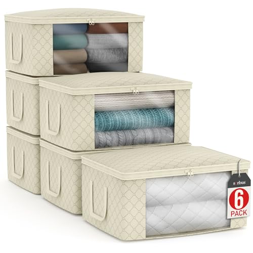 Sorbus Blanket Storage Bags with Clear Window (Beige, 6 Pack Large) Beige