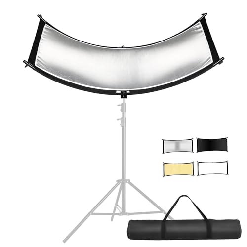 Clamshell Light Reflector Diffuser with Carrying Bag, 40"x20"/100x50cm Photography Arclight Curved Lighting Reflector for Photo Video Studio Outdoor Shooting, Black,White,Gold,Silver (40"x20") 40"x20"