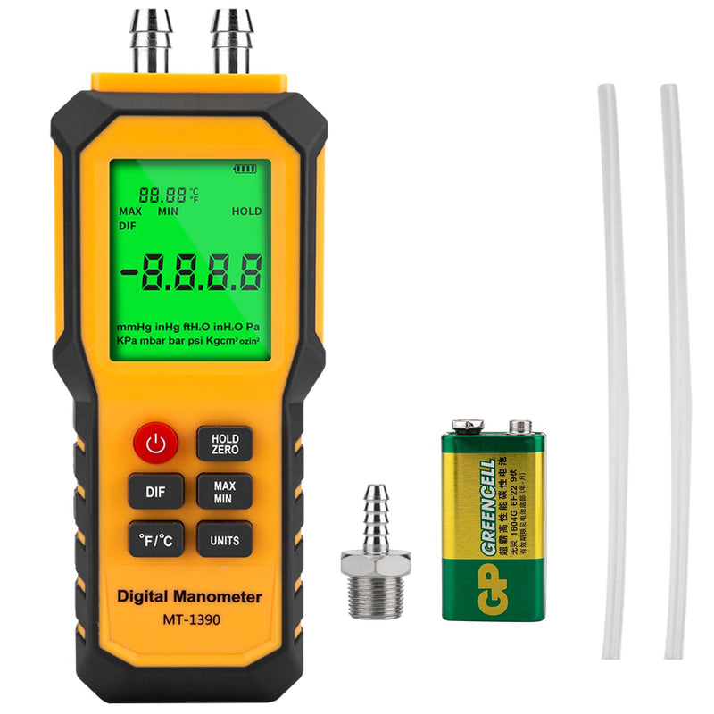[Australia - AusPower] - 5/16 Inches Diameter Pressure Port Digital Manometer, YZT Meter Dual Port Air Pressure Meter Pressure Gauge HVAC Gas Tester, Differential Pressure Manometer 5/16 Inches Diameter Port 