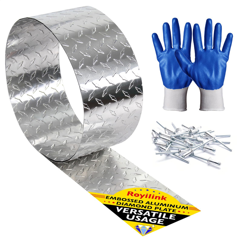 Embossed Aluminum Diamond Chekcer Plate Sheet Metal – Silver, 2" x10 FT Roll – Perfect for Trailer Stone Guard, RV Wall Panel & DIY Projects 2" x 10 FT 1