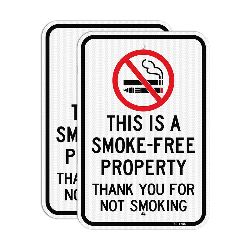 T&R (2 Pack) Large No Smoking Sign, Thank You For Not Smoking Sign, 18" x 12" Engineer Grade Reflective Sheeting, Rust Free Aluminum, Weather Resistant, Waterproof, Fade Resistant, 2 Pre-drilled Holes 18" x 12” - 2 Pack - No Smoking