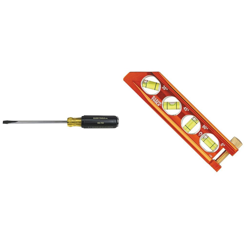 [Australia - AusPower] - Klein Tools Demolition Driver & Magnetic Torpedo Level Bundle - 7-Inch 5/16-Inch Slotted Driver & 6-Inch 4-Vial Orange Billet Level 