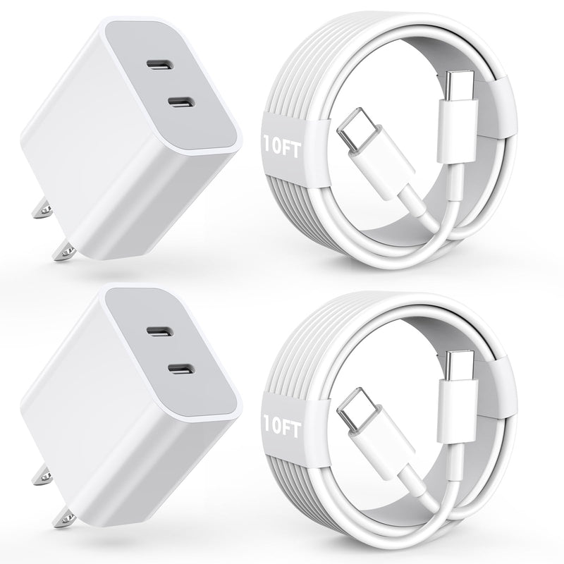 iPhone 17 Air/16e/15 Pro Max Charger Fast Charging, 2Pack 20W Dual USB C Fast Charger Block 10FT Long USB C to C Charging Cable Cord for iPhone 17/17 Pro/17 Pro Max/16 Pro Max/15 Pro/15 Plus/iPad Pro White 2Pack（10FT C-C） 2