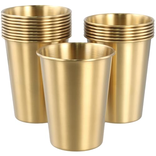 HOIGON 16 Pack 12oz Stainless Steel Cups, Gold Shatterproof Metal Drinking Cups, Stackable Stainless Steel Tumblers for Travel, Camping, Outdoor Activities