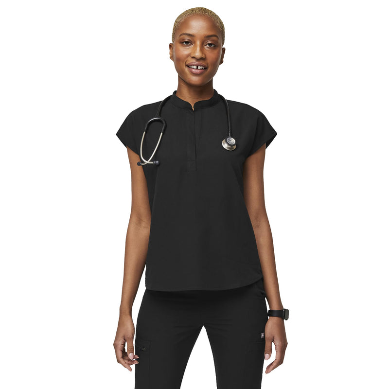 [Australia - AusPower] - FIGS Rafaela Oversized Scrub Tops for Women — Mandarin Collar, Shirttail Hem, 3 Pockets, 4-Way Stretch Women’s Scrub Top Medium Black 