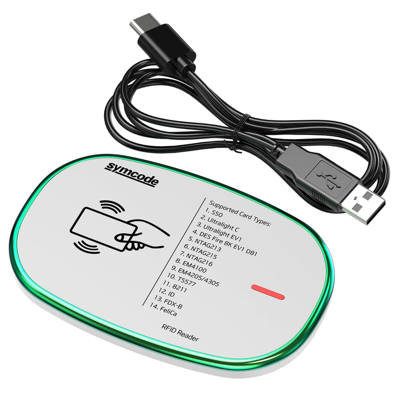 [Australia - AusPower] - RFID Reader 125KHz and 13.56Mhz Card USB Reader Plug and Play USB HID Device Emulate Keyboard for Win Linux Android iOS White 
