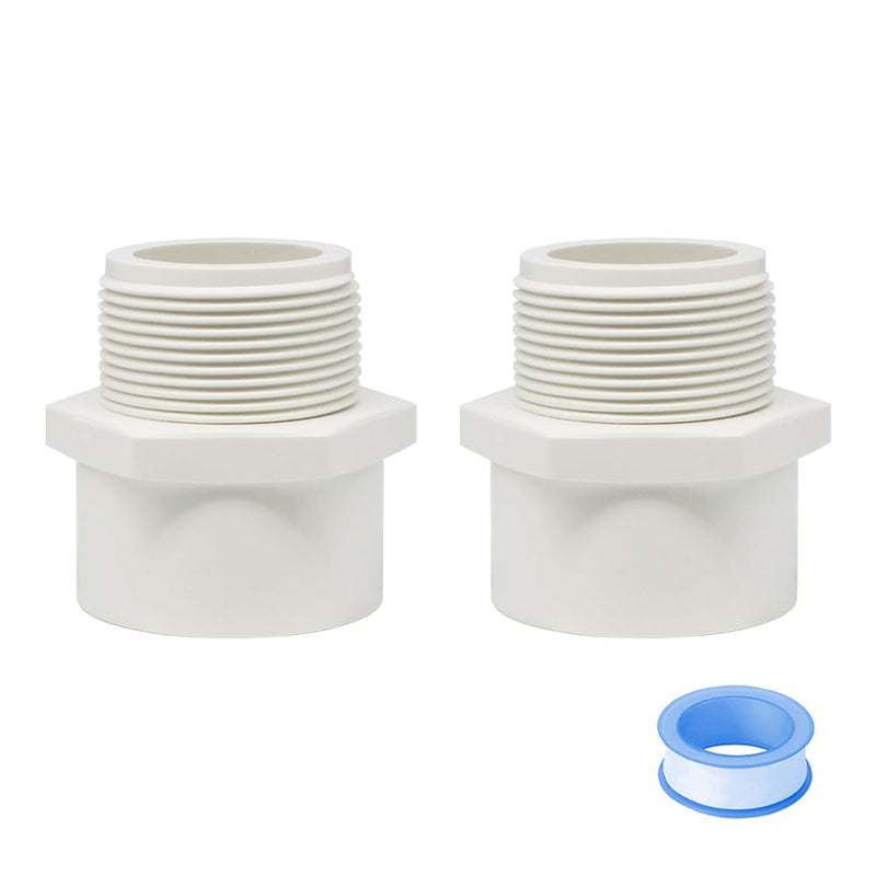 [Australia - AusPower] - 2PCS 1-1/2 Inch Male Thread White PVC Fittings 2-Way PVC Pipe Coupling Adapter Connectors with 1.5" Male Thread Schedule 40 HE054-1-1/2 1-1/2inch 2pcs 