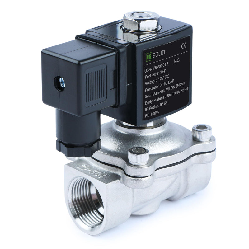 [Australia - AusPower] - U.S. Solid 3/4" Stainless Steel Solenoid Valve - 12V DC, Normally Closed, 145 PSI Electric Valve for Water, Air, Diesel 0.75 Inch 