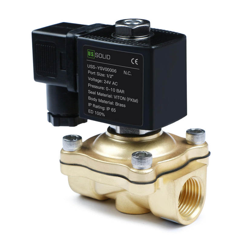 [Australia - AusPower] - U.S. Solid 1/2" Brass Solenoid Valve - 24V AC, Normally Closed, 10 Bar Electric Valve for Water, Air, Diesel 0.5 Inch 