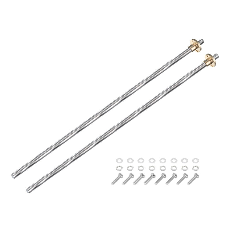 [Australia - AusPower] - uxcell 2 Pcs 400mm / 16 Inch Tr8x4 Stainless Steel Lead Screw with T8 Brass Nut - [ Acme Thread, 2mm Pitch, 8mm Lead ] for 3D Printer Z Axis, CNC Machine 