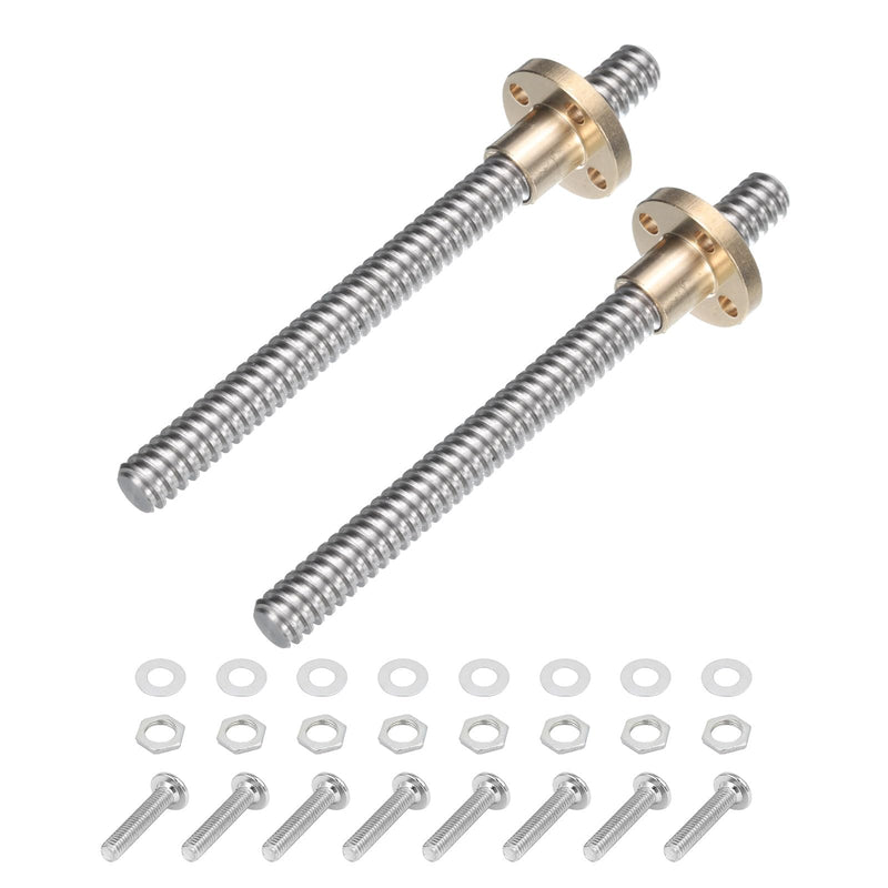 [Australia - AusPower] - uxcell 2 Pcs 100mm / 4 Inch Tr8x2 Stainless Steel Lead Screw with T8 Brass Nut - [ Acme Thread, 2mm Pitch, 8mm Lead ] for 3D Printer Z Axis, CNC Machine 