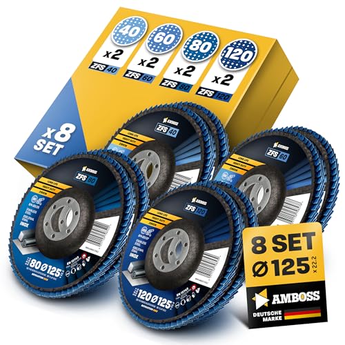 Set of Serrated Discs Diameter 125 mm K41-120 (2 Pieces) for Steel/Stainless Steel Polishing Deruster, Fillet Seam Grinding, AMBOSS Tools ZFS Lamellar Grinding Disc Blue Angle Grinder Professional Diameter 125 mm – serrated washer