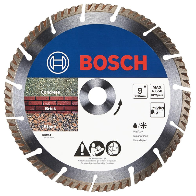 [Australia - AusPower] - BOSCH DB944 9 in. Premium Turbo Segmented Rim Diamond Blade | Smoother, Faster Cuts | Concrete, Brick, Stone | Standard Angle Grinders 9" DIAMETER 