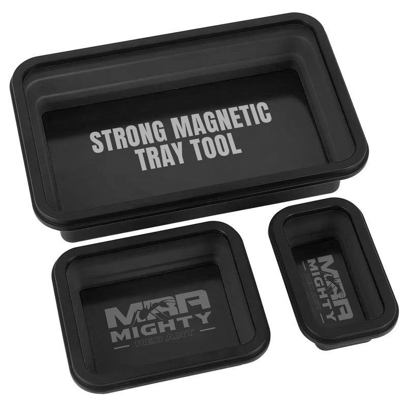 Magnetic Parts Tray Set 3-Pack - Collapsible Silicone Magnetic Tray with Strong Base - Multi-Size (Black) Black