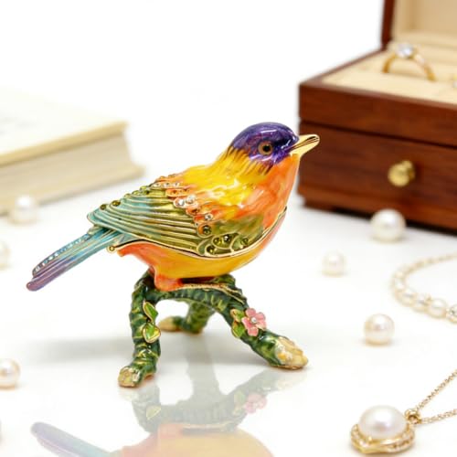 Bird Trinket Box Bird Figurines Hinged Jewelry Boxes Jewelry Ring Box Earrings Organizer Gifts Home Decor (Purple) Purple
