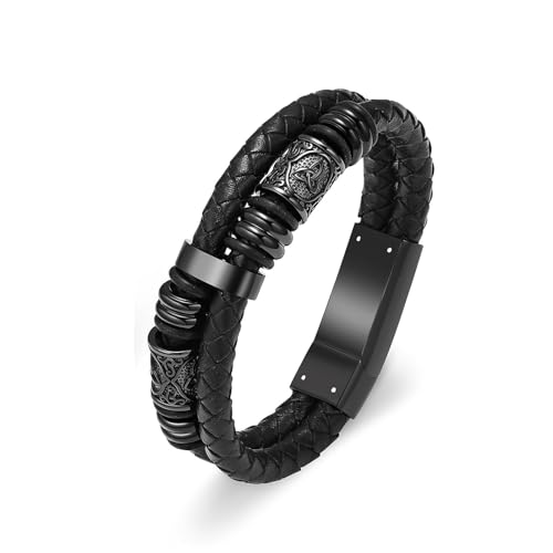 zeqingjw Urn Bracelet for Ashes for Men Viking Thor's Hammer Cremation Bracelet Ashes Keepsake Bangle Leather Braided Urn Jewelry for Loved One Black 24CM