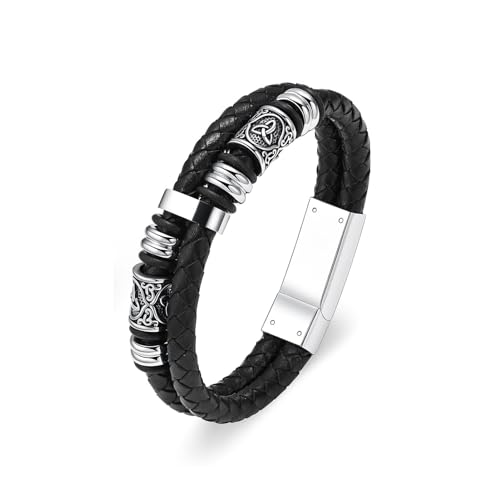 zeqingjw Urn Bracelet for Ashes for Men Viking Thor's Hammer Cremation Bracelet Ashes Keepsake Bangle Leather Braided Urn Jewelry for Loved One Silver 24CM