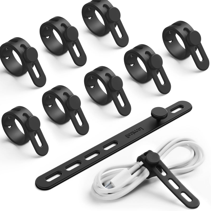 [Australia - AusPower] - 10Pack Silicone Cable Ties Cord Organizer Wrap - Lamicall [Reusable Washable] Wire Ties Management with Lock Buckle, Elastic Adjustable Charger Cable Strap Tie, Electrical Cord Keeper for Travel Home 