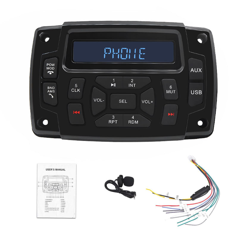 Geloo Marine Radio Receiver Waterproof Boat Stereo Radio System with AUX-in Subwoofer Pre-Amp EQ, AM/FM Radio Receiver Digital Media MP3 Player USB Input for Motorcycle Boat Golf Cart Truck