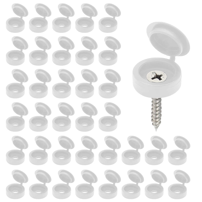 [Australia - AusPower] - 200 Pcs Hinged Screw Cover Caps, Plastic Screw Head Covers, White Screw Caps, Fold Screw Snap Covers Washer Flip Tops for Covering Screw Heads, Screw Protection (S) S 