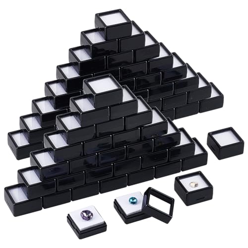 BENECREAT 70pcs Black Modern Square Gemstone Display Box, 1.2x0.63 Inch for Gemstone, Jewelry, Crystal Diamond Accessories Display