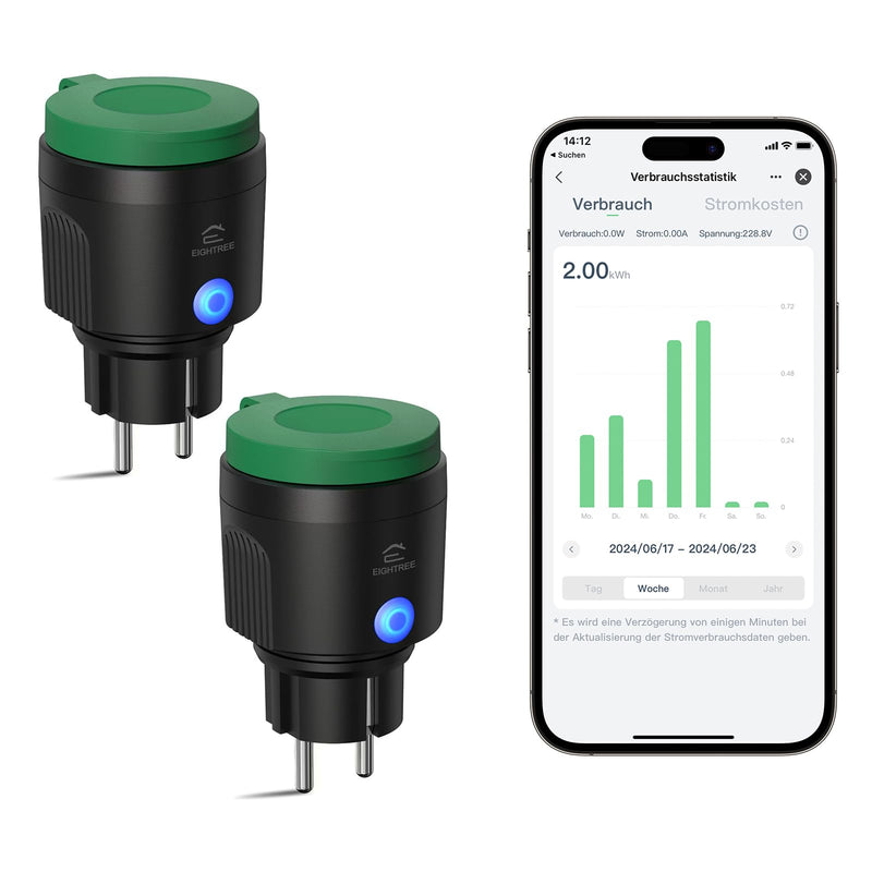 EIGHTREE WLAN Outdoor Socket, IP64 Outdoor Socket, Waterproof, 2.4 GHz | WLAN socket with current measurement, compatible with Alexa & Google Home, timer socket, app control and voice control 2.4 GHz outdoor WLAN socket