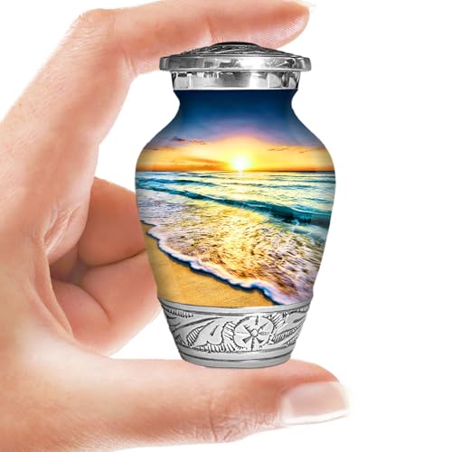 Waves on The Beach Keepsake Urn for Adult Human Ashes | Handcrafted Funeral Memorial | Seascape Funeral Decorative Cremation urn for Women and Men Small Waves