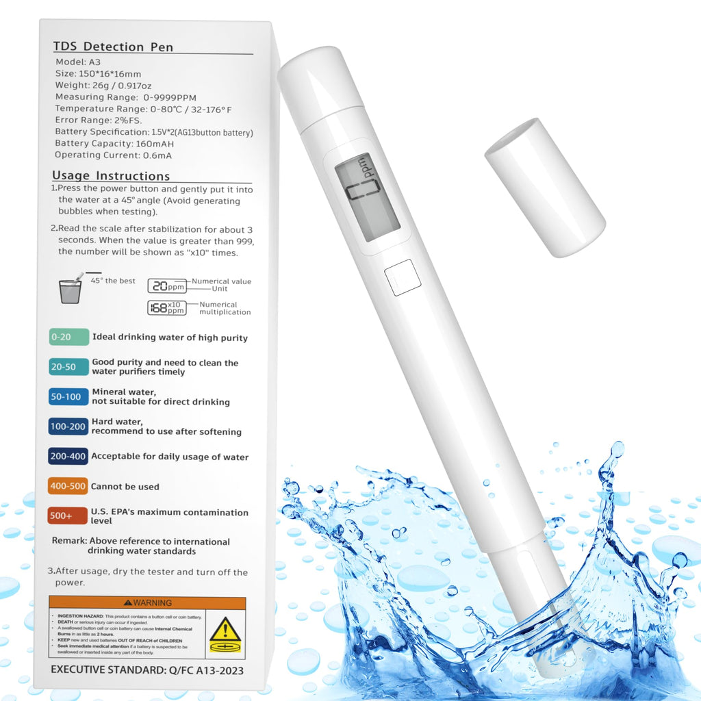 TDS Meter Upgraded 0-9999ppm, Accurate 2%FS Digital TDS Water Tester for Drinking Water, Water TDS Tester/PPM Meter for RO/DI System, Pool & SPA, Tap Water, Water Filter, Aquarium, Hydroponics